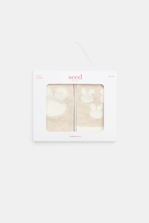 Fluffy Bunny Sock 2 Pack  Oat Marle  hi-res