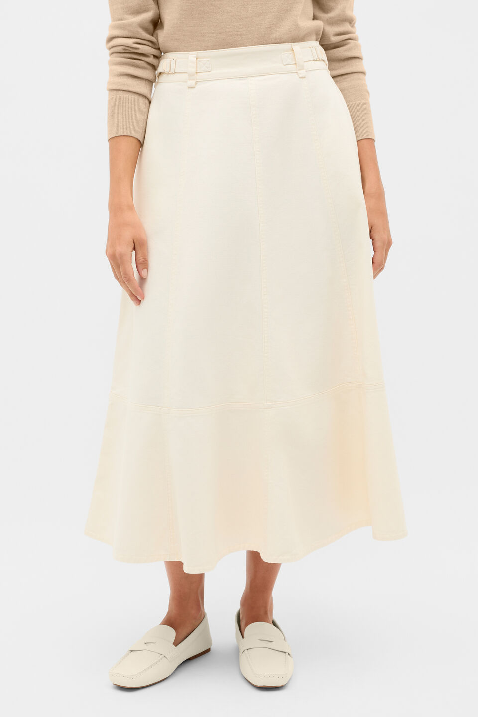 Soft Denim Side Buckle Skirt  Coconut Cream