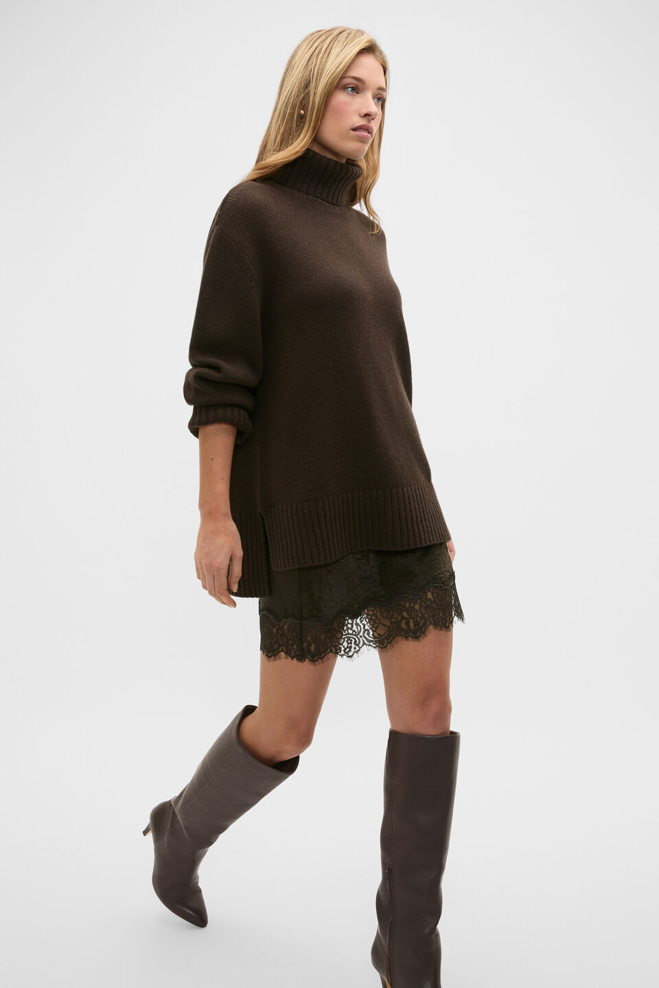Australian Merino Oversized Roll Neck  Coffee Bean