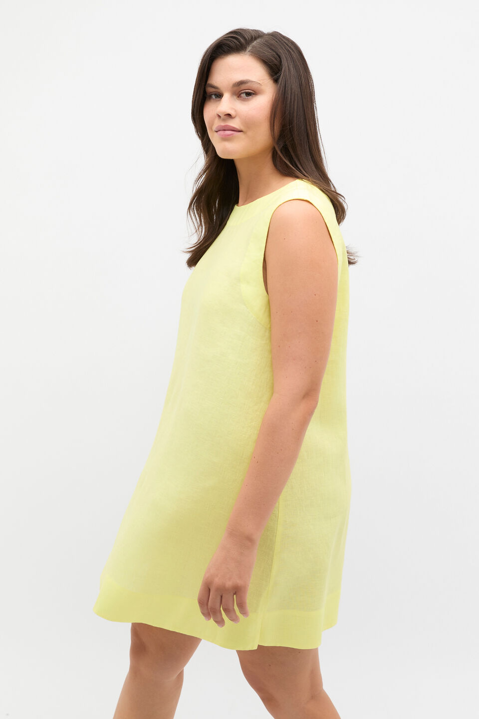 Linen A Line Mini Dress  Lemongrass