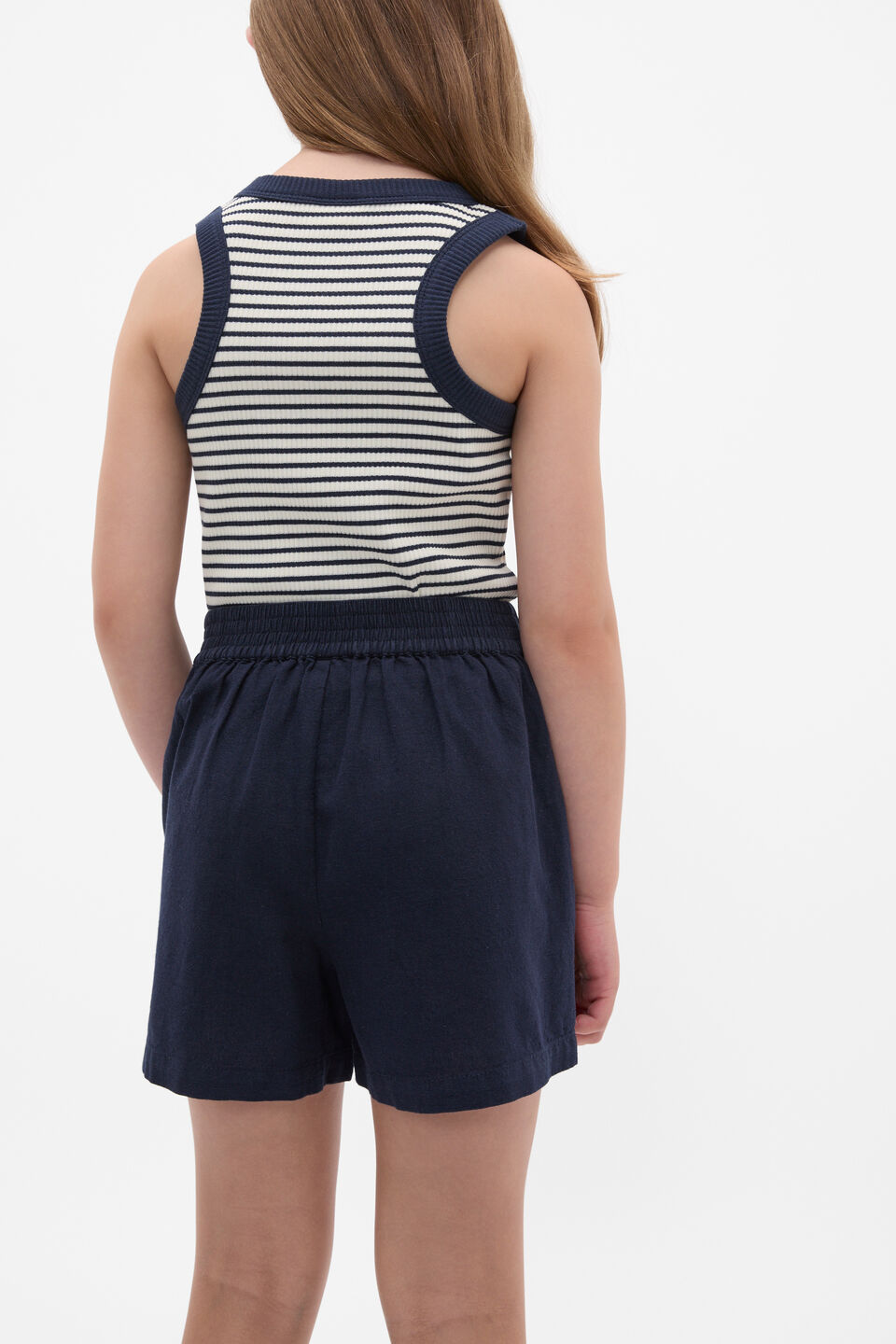 Flat Front Button Short  New Navy