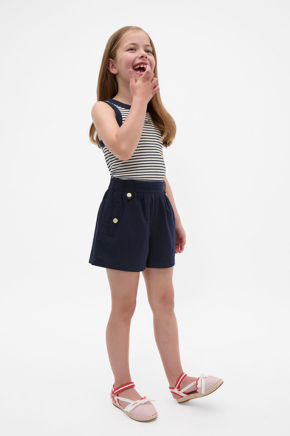 Flat Front Button Short  New Navy