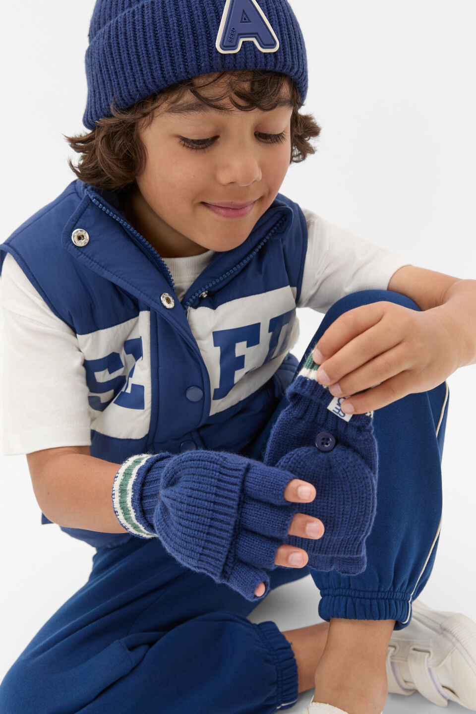 Stripe Mittens  French Navy