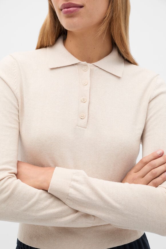 Cotton Blend Polo Knit  Vanilla Cream Marle  hi-res