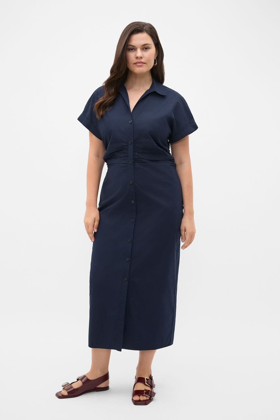 Poplin Ruched Shirt Dress  Twilight Blue