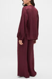 Textured Satin Half Placket Blouse  Plum Red  hi-res