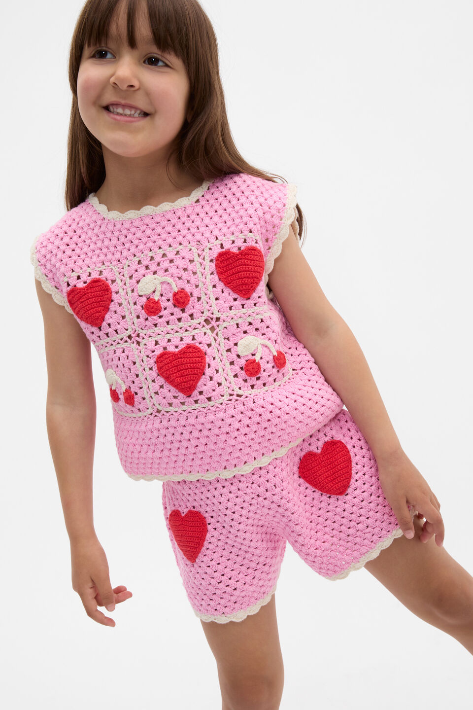 Heart Crochet Cami  Candy Pink