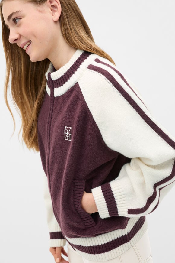 Zip Up Knit Bomber  Mulberry  hi-res