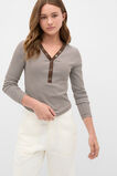 Placket Rib Stripe Tee  Chocolate  hi-res