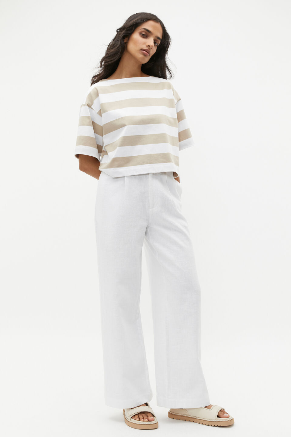Textured Wide Leg Pant  Whisper White