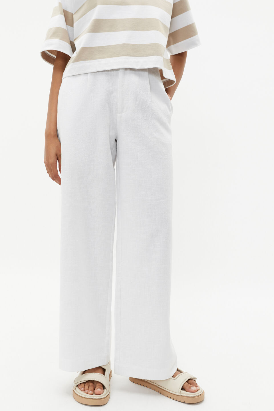 Textured Wide Leg Pant  Whisper White