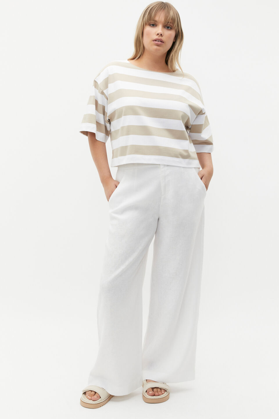 Textured Wide Leg Pant  Whisper White