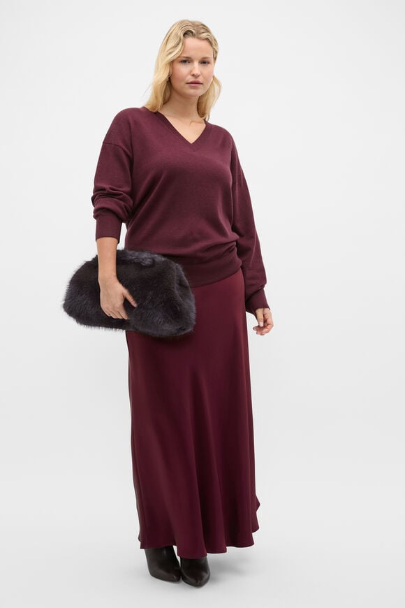 Australian Merino V Neck Knit  Plum Red  hi-res