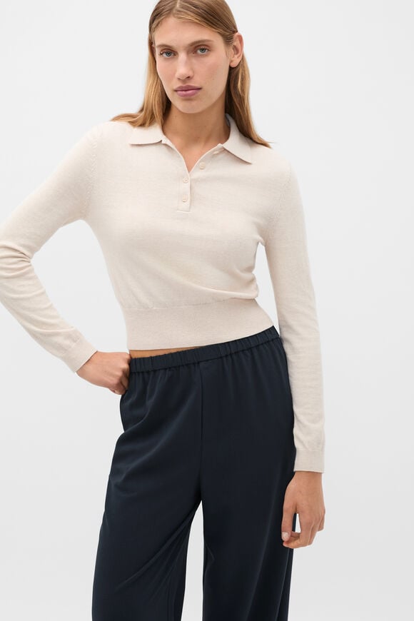 Cotton Blend Polo Knit  Vanilla Cream Marle  hi-res