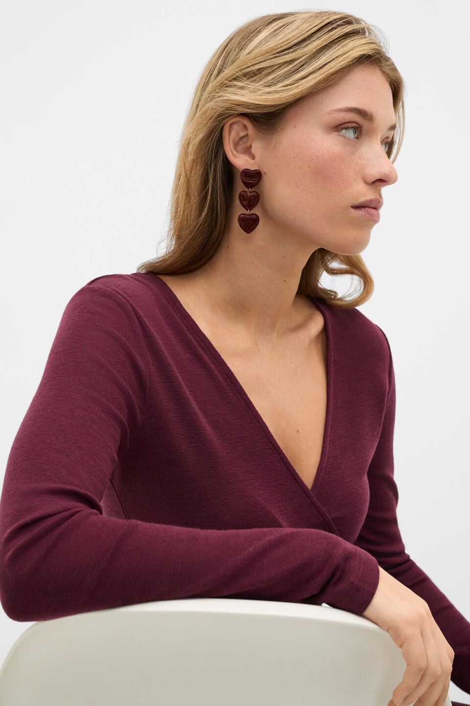 Resin Heart Trio Earring  Plum Red