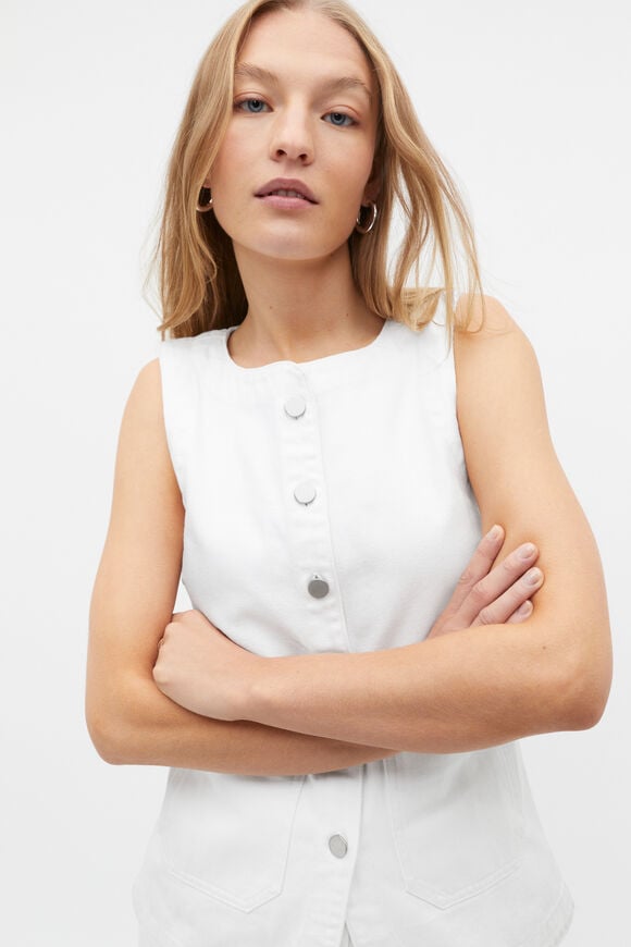 Denim Button Down Vest  White  hi-res