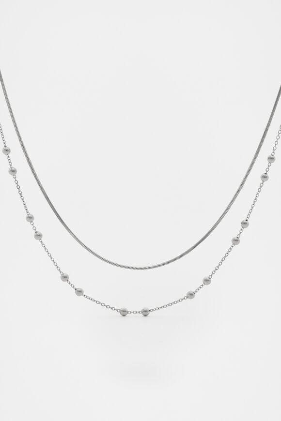 Waterproof Double Chain Necklace  Silver  hi-res