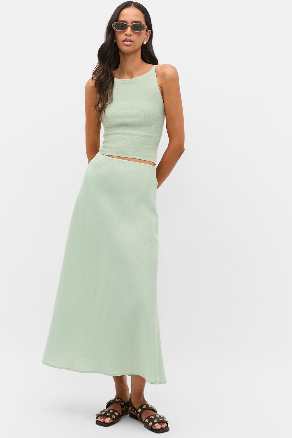 Cotton Blend Rib Knit Top  Eucalyptus