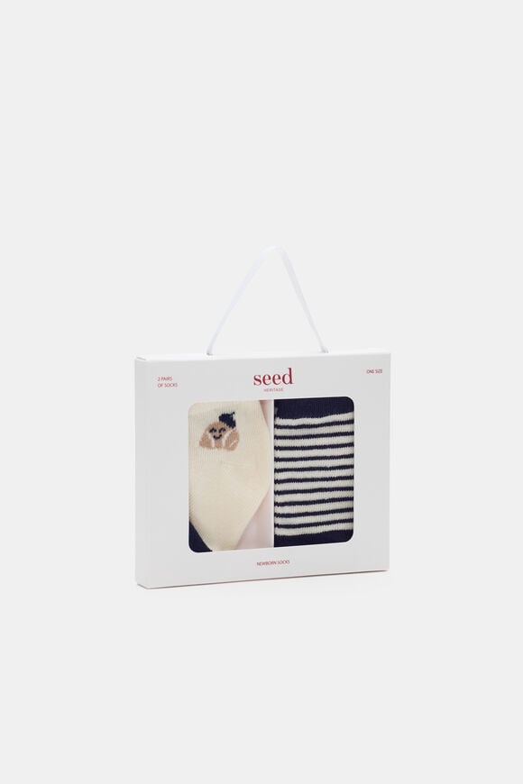 Newborn Croissant Sock 2 Pack  Navy  hi-res