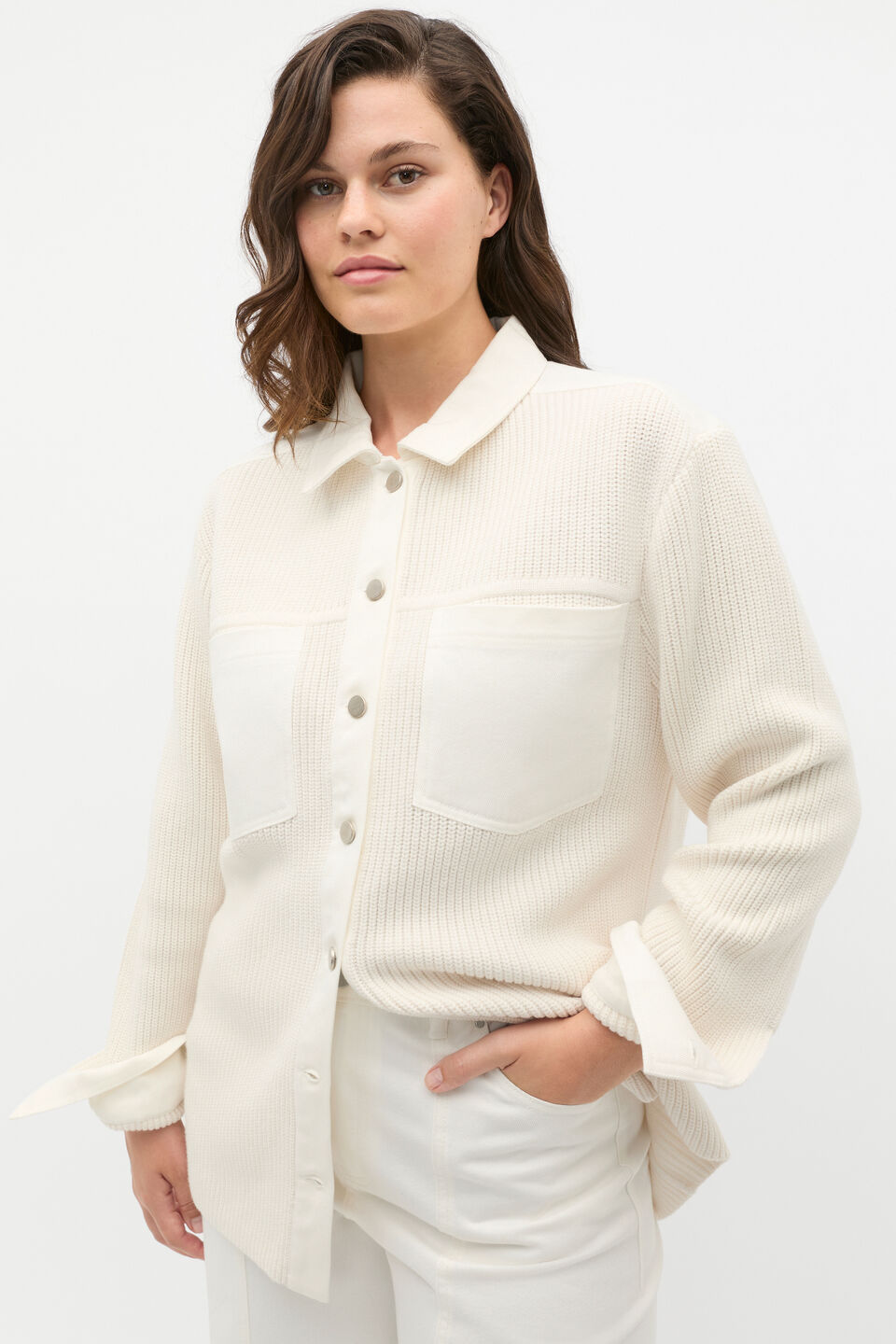 Denim Rib Knit Jacket  Cloud Cream
