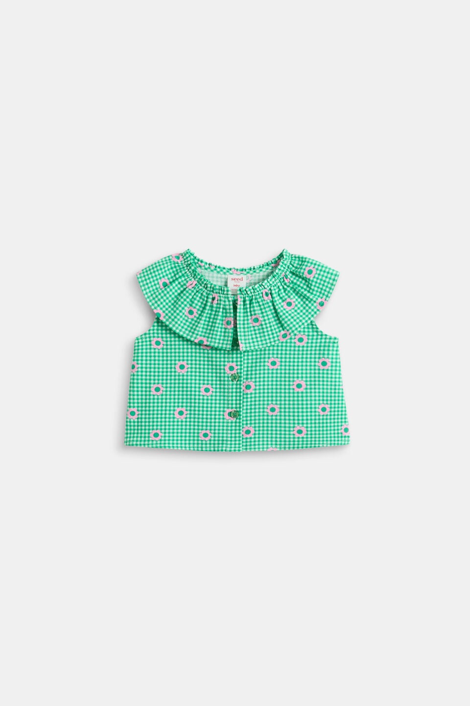 Check Flower Top  Light Evergreen
