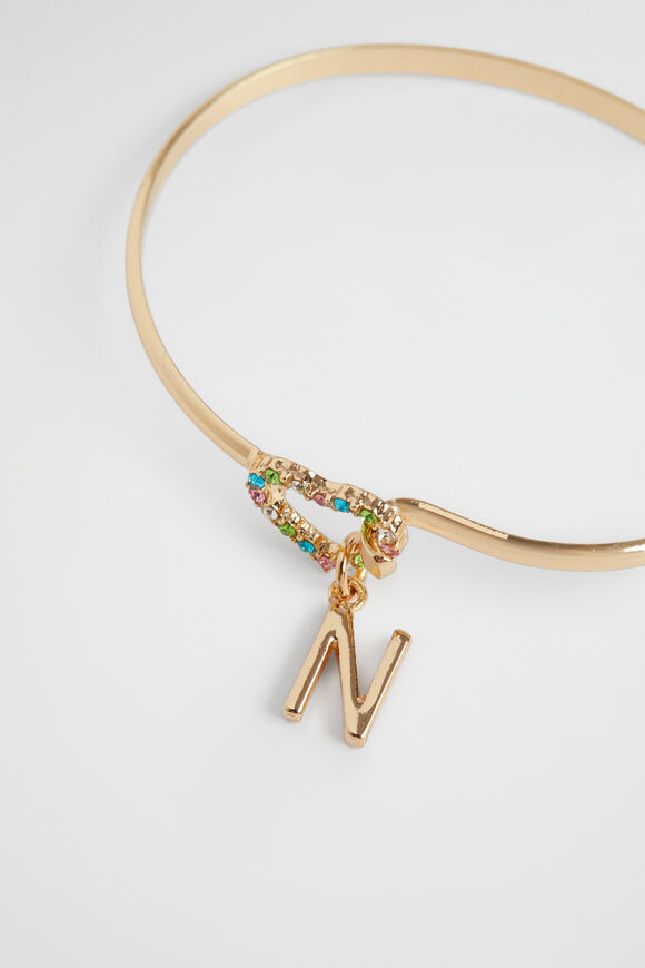 Rainbow Heart Initial Bangle  N  hi-res