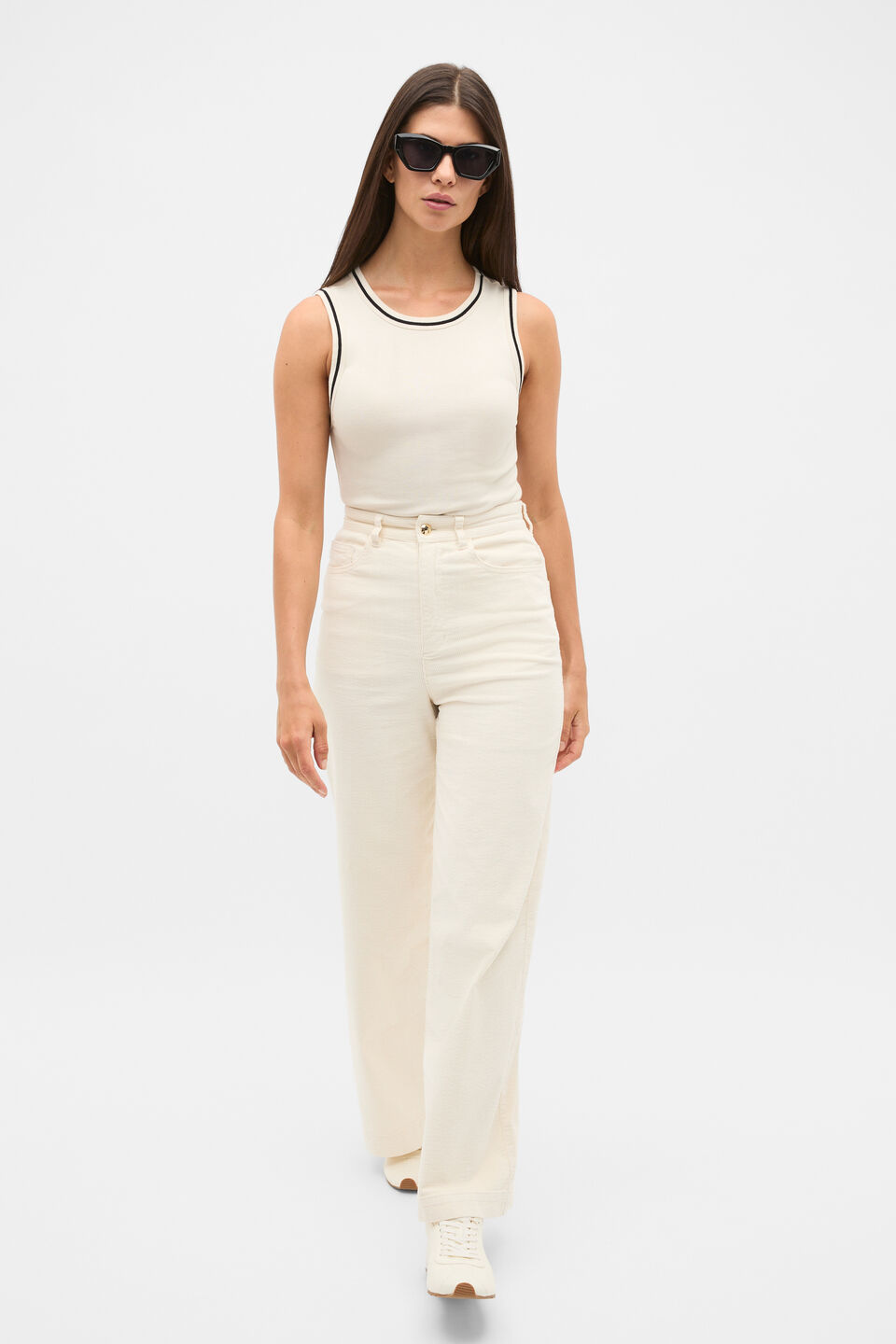 Australian Cotton Contrast Tank  Coconut Cream