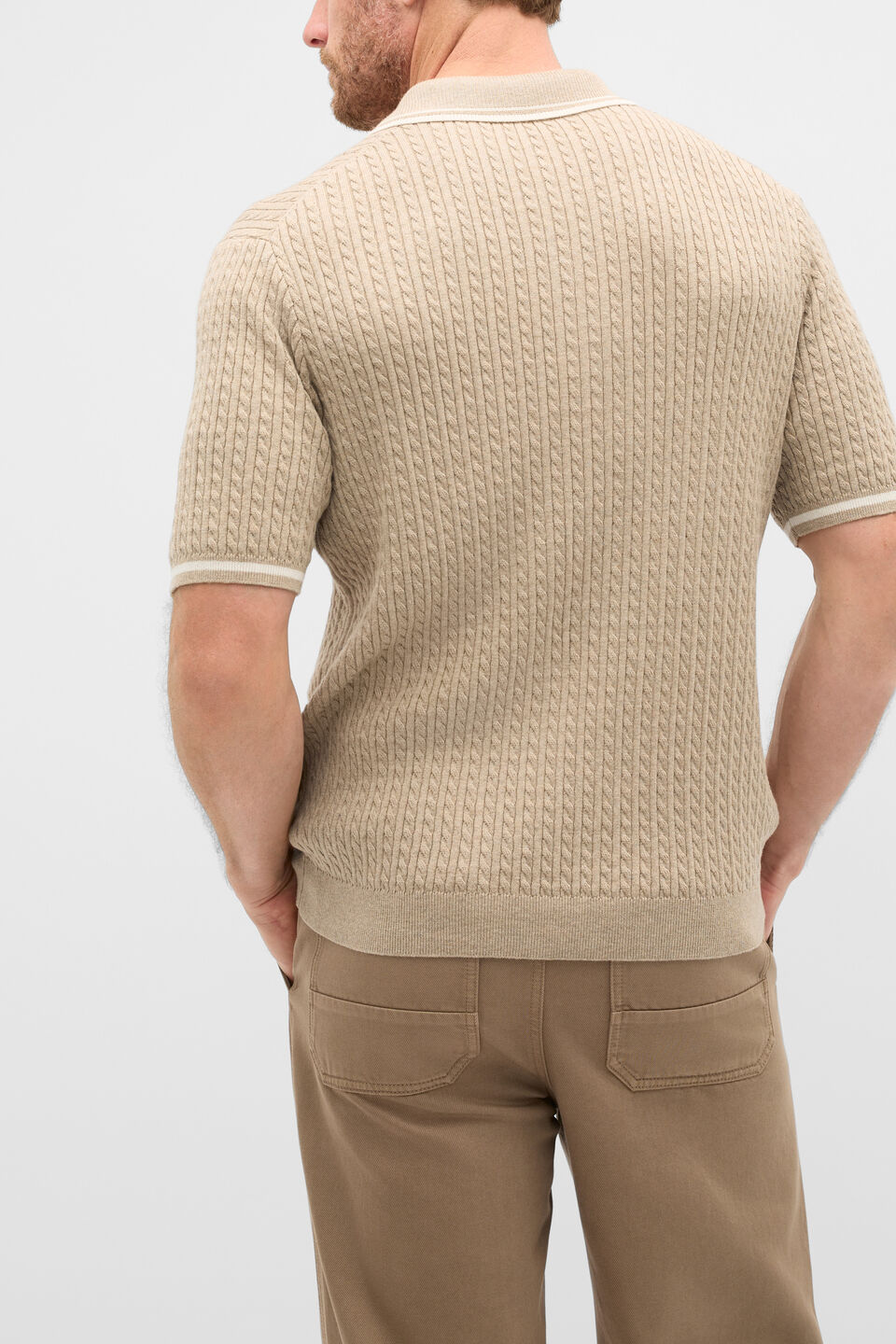 Zipped Cable Knit Polo  Dark Stone