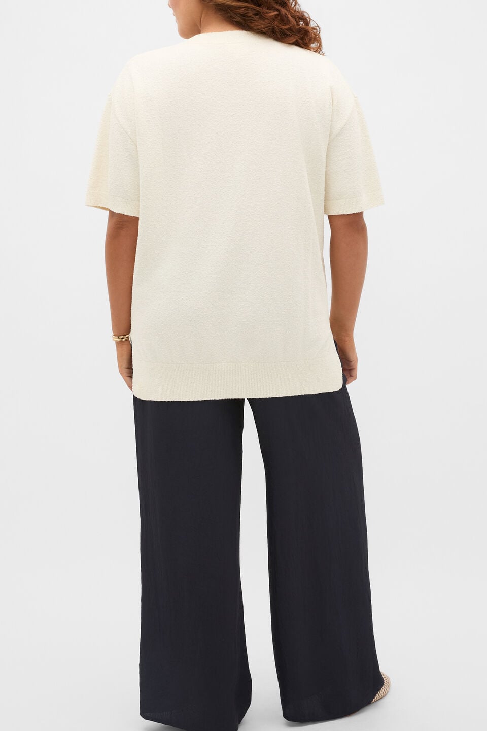 Boucle Oversized Knit Tee  Coconut Cream