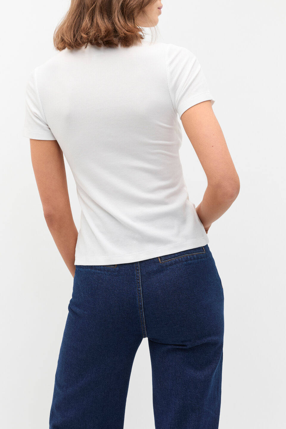 Rib Button Through Top  Whisper White