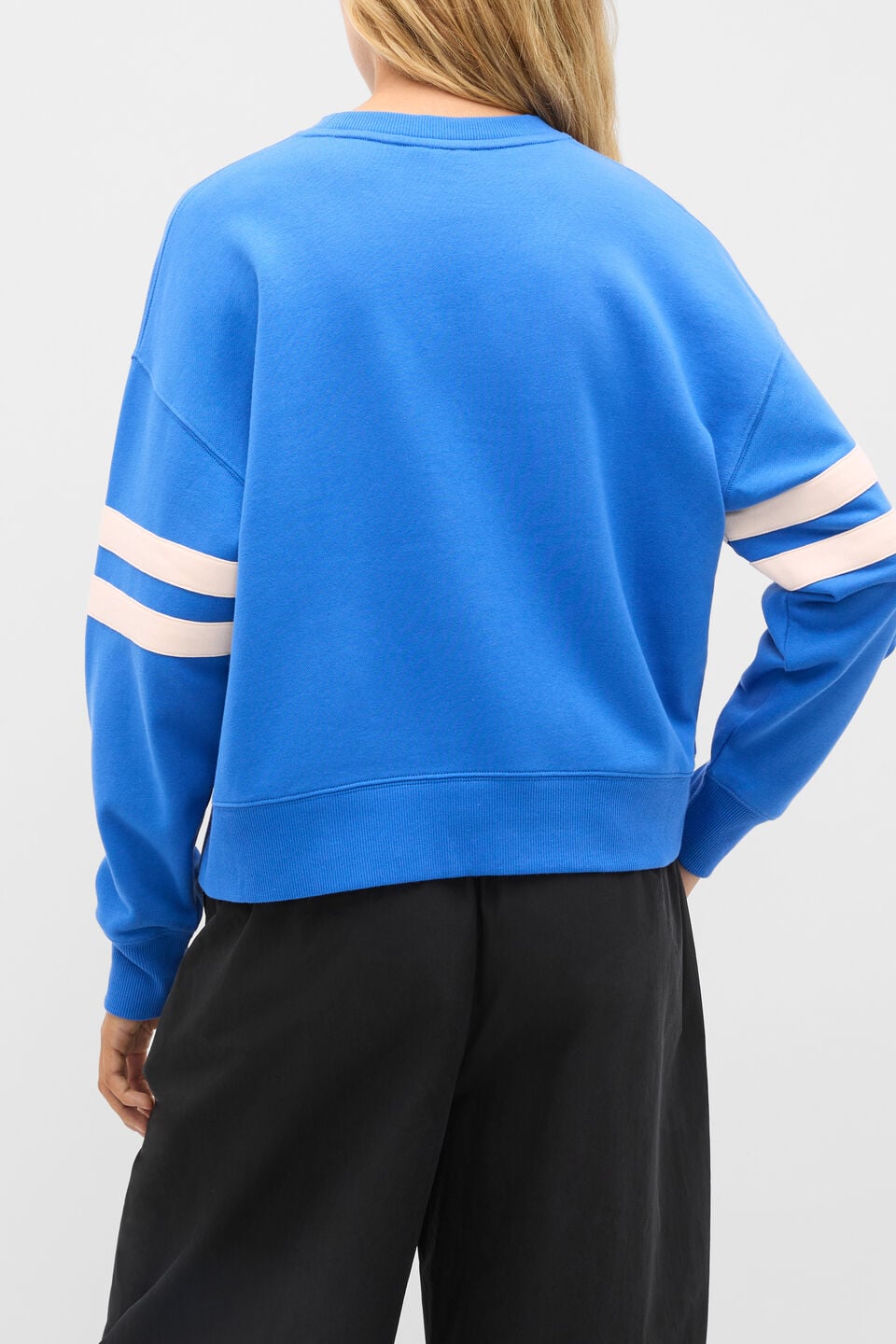 Contrast Detail Crew Neck Sweat  Blue Haven