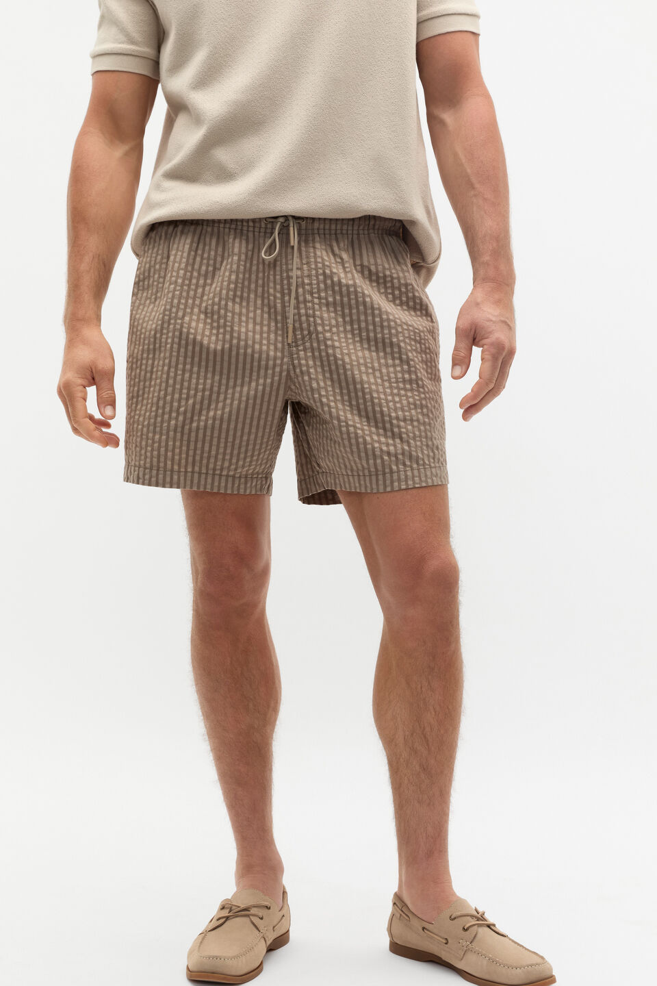Seersucker Stripe Short  Almond