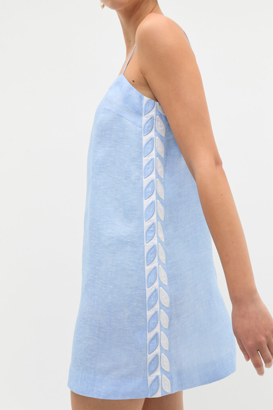 Motif Trim Mini Dress  Cornflower Blue Crossdye