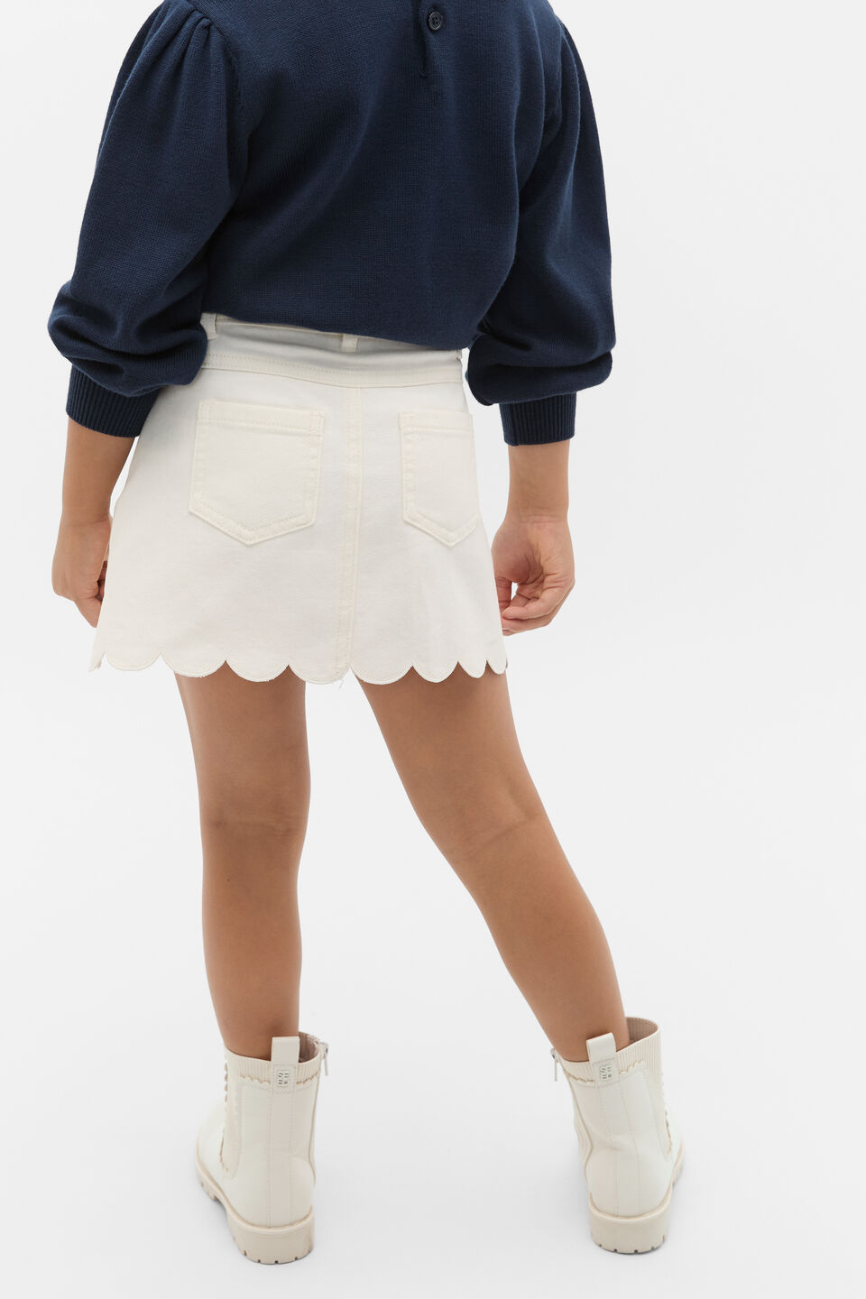 Scallop Denim Skirt  Classic Cream