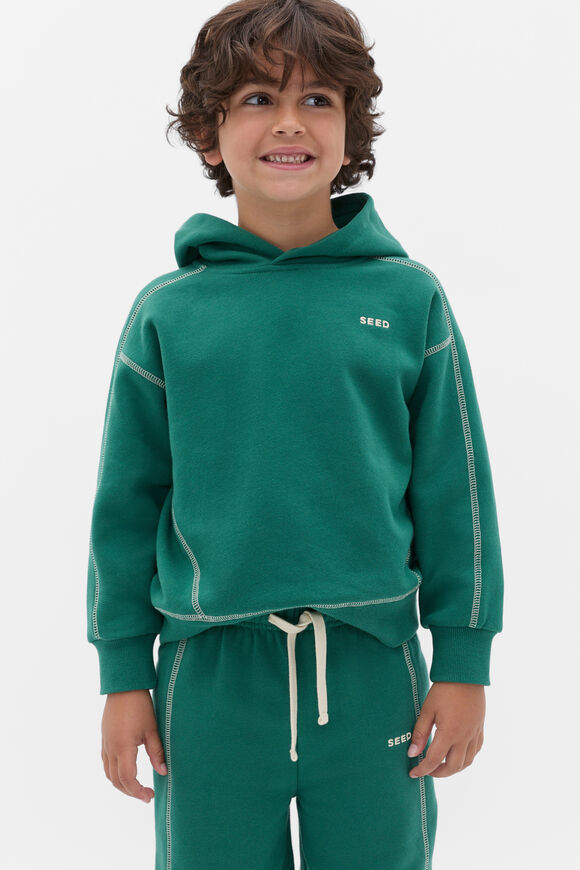 Contrast Stitch Hoodie  Jungle Green  hi-res
