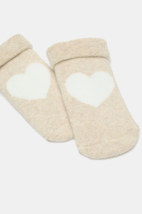 Newborn Terry Heart Sock  Oat Marle  hi-res