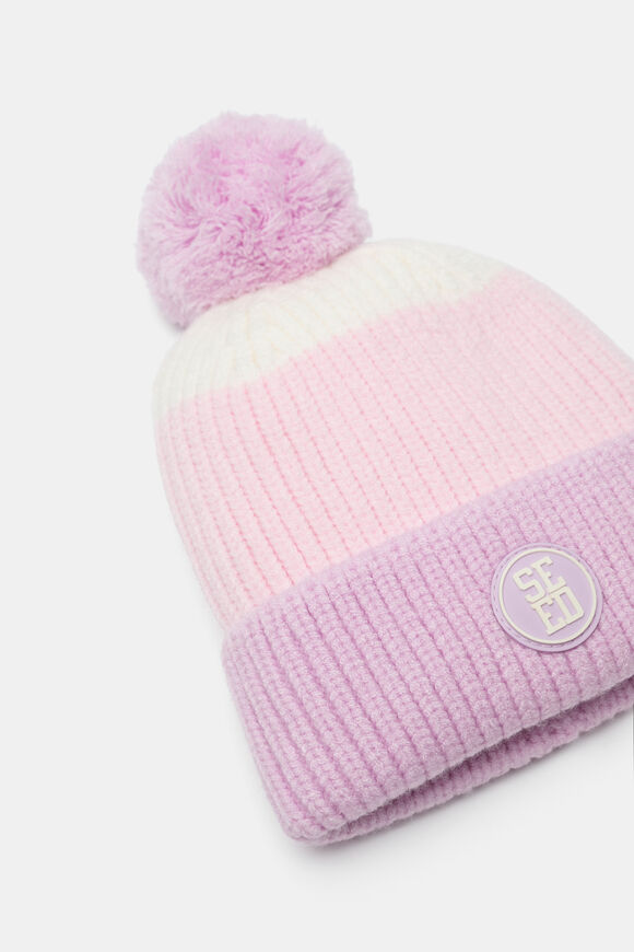 Mini Rib Colourblock Beanie  Orchid  hi-res