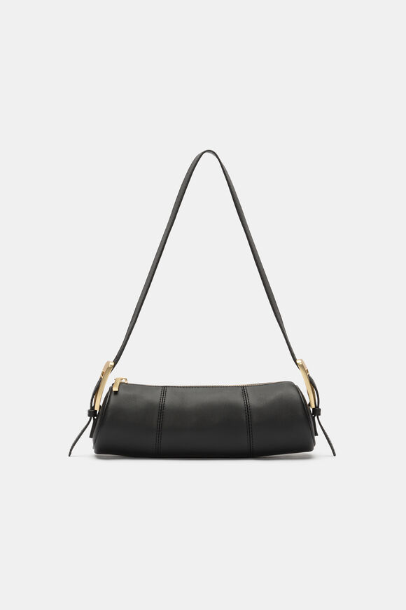 Leather Rounded Shoulder Bag  Black  hi-res