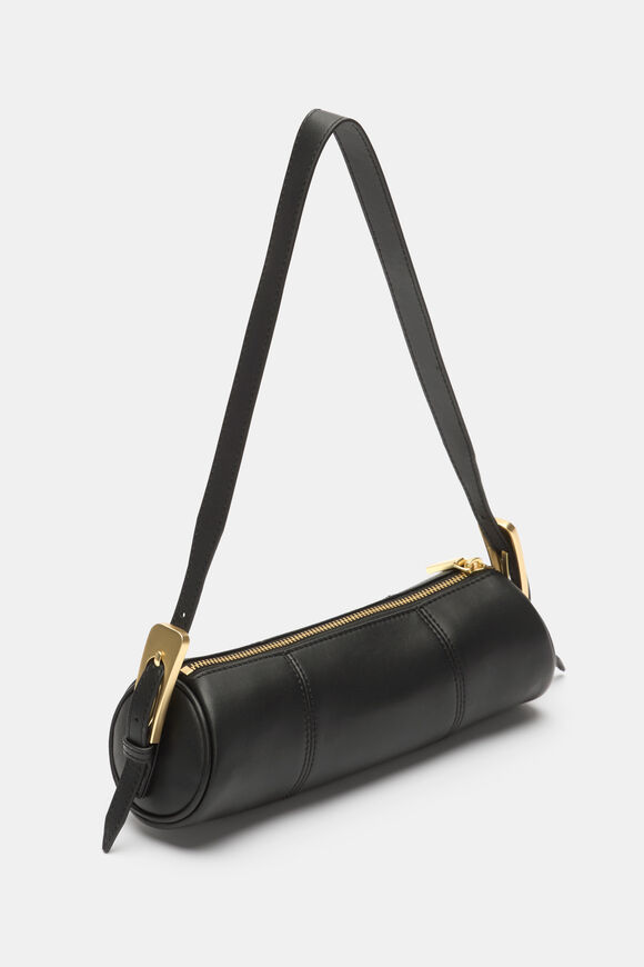 Leather Rounded Shoulder Bag  Black  hi-res