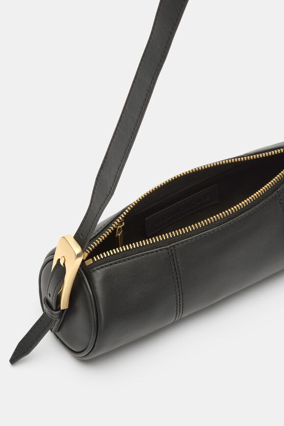 Leather Rounded Shoulder Bag  Black  hi-res