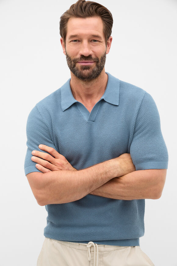 Basket Stitch Polo  Ocean Blue  hi-res