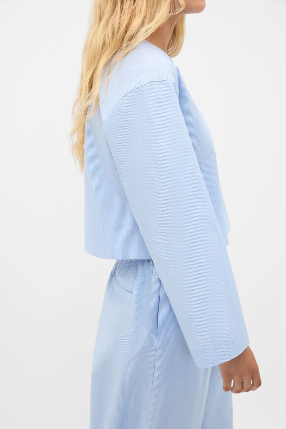 Poplin Stripe Cropped Blouse  Blue Haven Stripe  hi-res