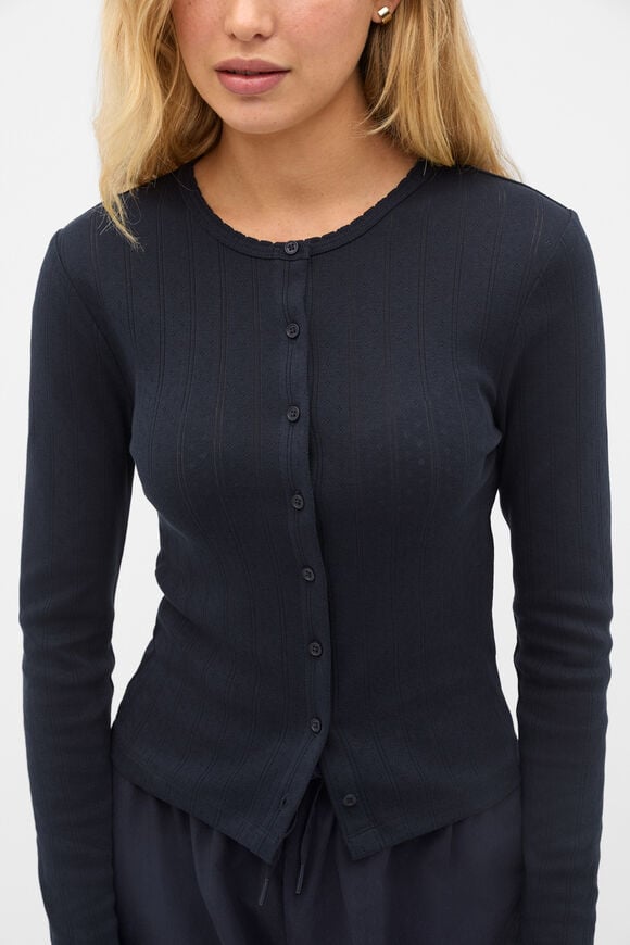 Pointelle Button Cardigan  Twilight Blue  hi-res