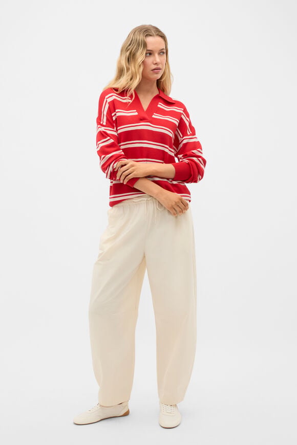 Relaxed Polo Knit  Chilli Red Stripe  hi-res