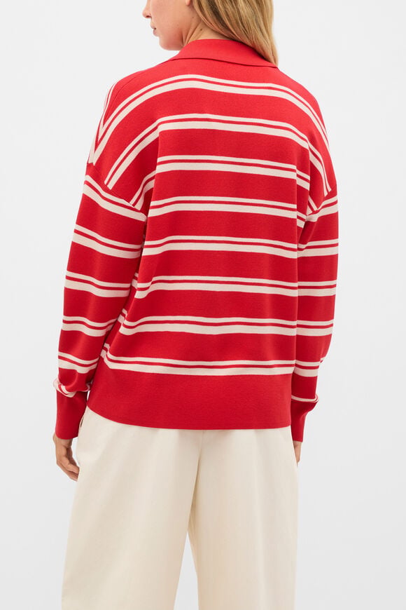Relaxed Polo Knit  Chilli Red Stripe  hi-res