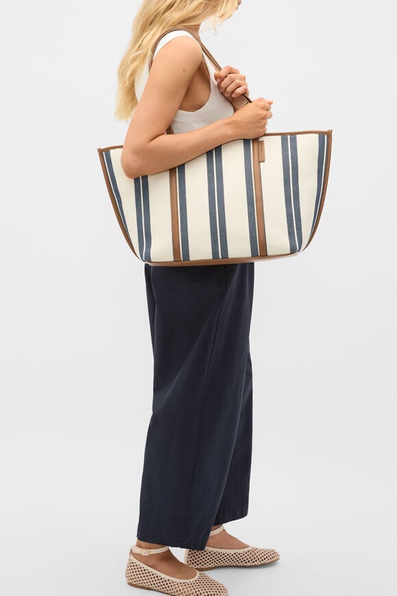 Trim Detail Stripe Tote  Twilight Blue  hi-res