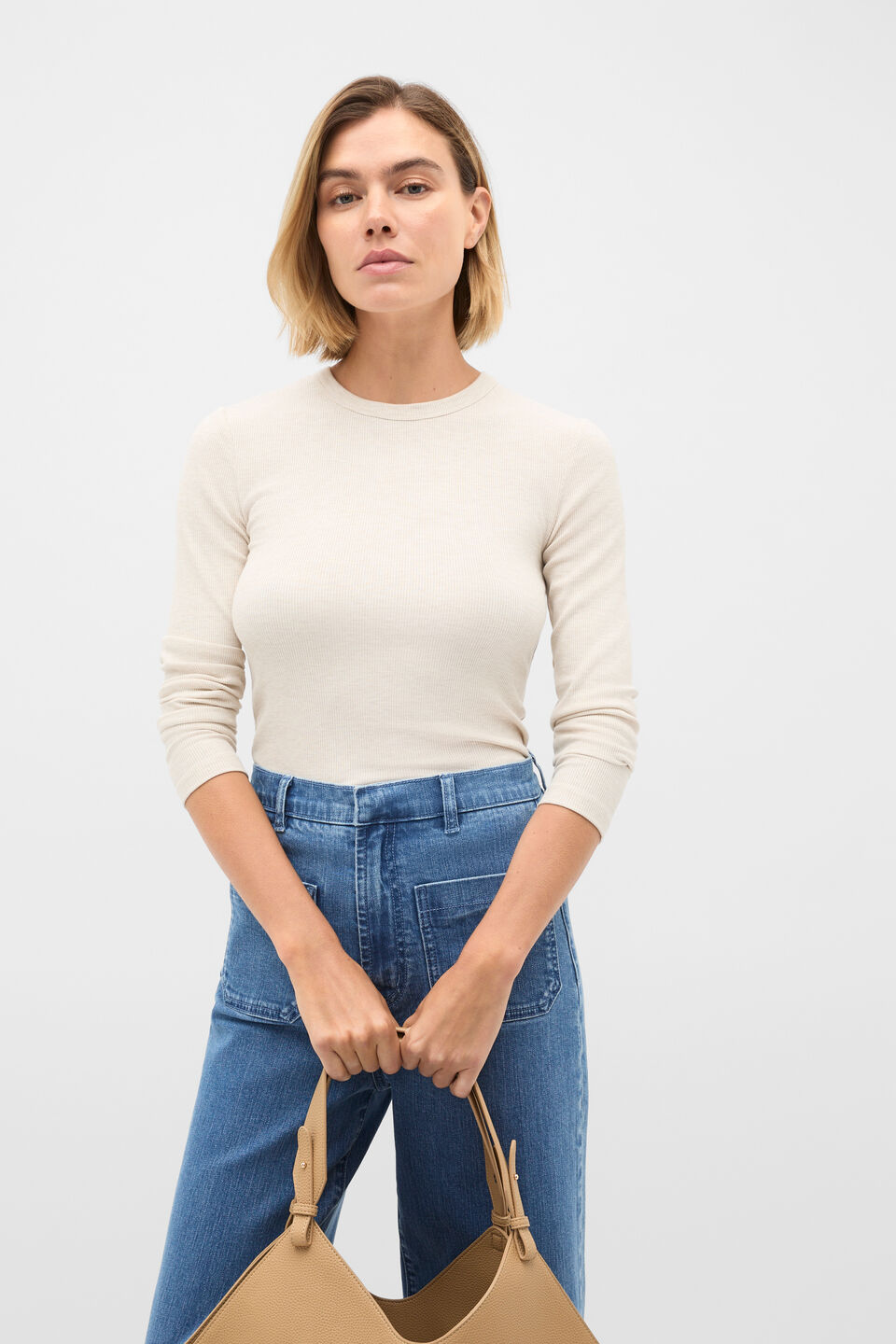 Core Rib Crew Neck Top  Mist Marle