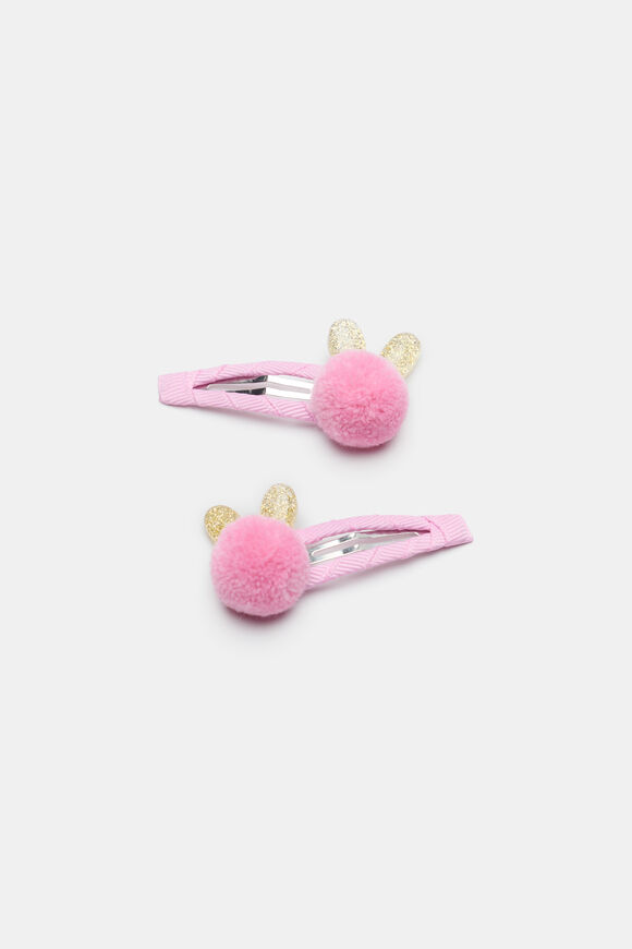 Pom Pom Bunny Ears Snaps  Candy Pink  hi-res