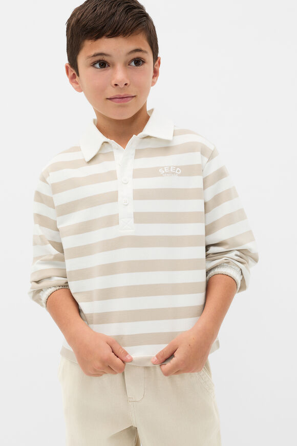 Stripe Collar Logo Sweat  Cool Stone  hi-res