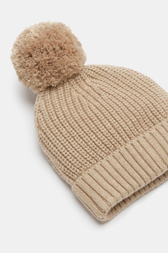 Knitted Pompom Beanie  Nutmeg Marle  hi-res